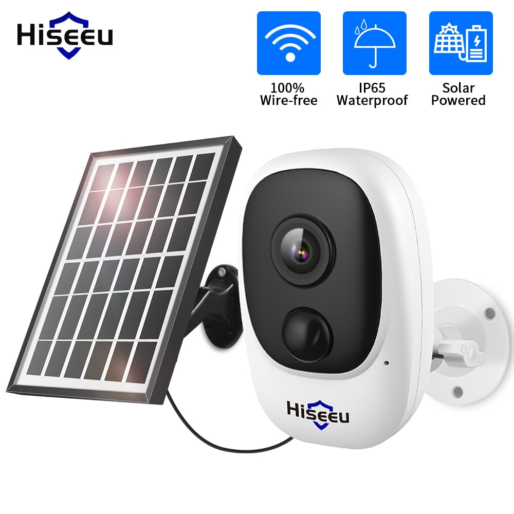 Hiseeu Kit de Cámara Vigilancia WiFi Exterior Solar con Batería